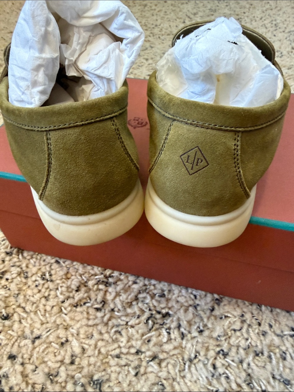 Loro Piana Olive Suede Slip-On Loafers with Decorative Hardware - Picture 5 of 10